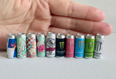 #ad Miniature dollhouse soft soda drink red bull Monster energy drink AriZona tea $10.79