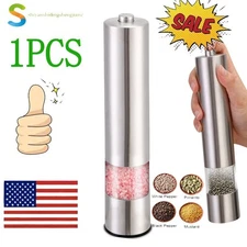 1 Pack Electric Salt Pepper Grinder Mill Shakers Set Adjustable Stainless Steel