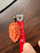 Victorian Hand-carved Natural Salmon Coral Cherub Pend Convertible Brooch Frame