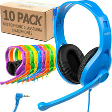 Classroom Headphones with Microphone Bulk 10 Pack Colorful Earbuds for K-12
