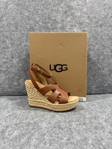 UGG Careena Women's Leather Wedge Sandals – Chestnut Brown – Women's Size 5.5