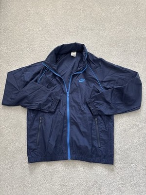 Nike Hooded Windbreaker Jacket Men's Medium blue Unlined hide Away Hood SZ M