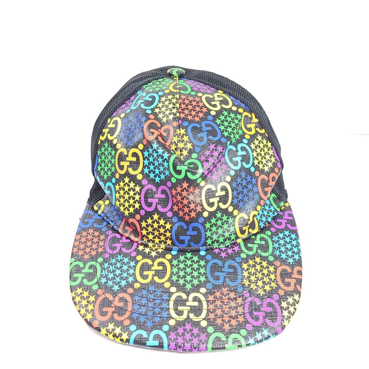 Gucci Psychedelic GG Rainbow Monogram Baseball Hat 601253 Black