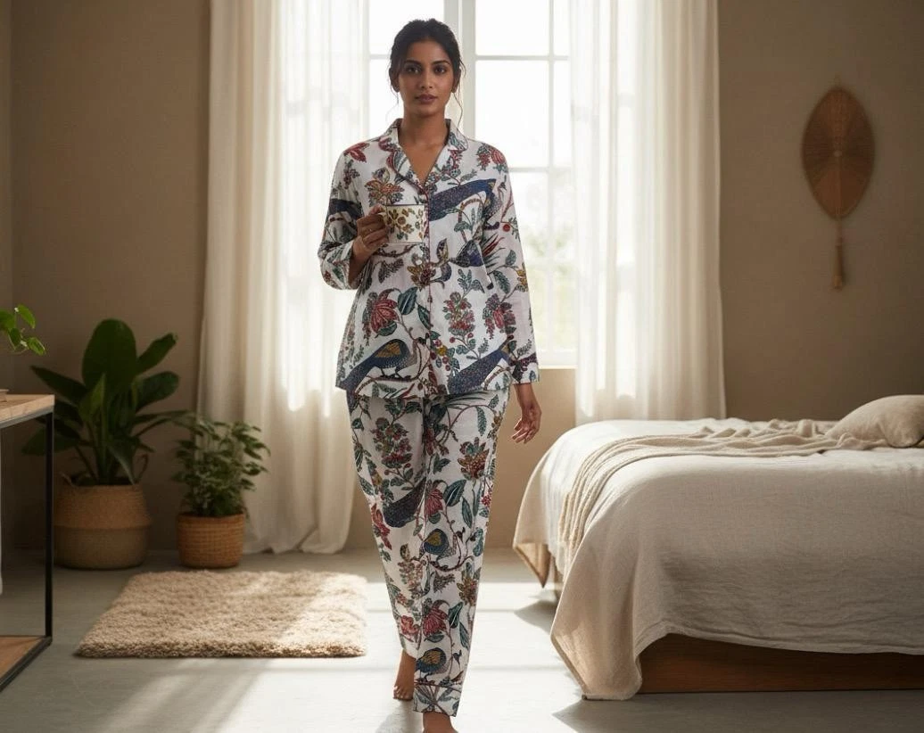 Handcrafted Cotton Pajama Set Floral Print Women Sleepwear
Opens in a new window or tab