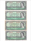 (4) 1954 Vintage! Canada $1 Bills Canadian 1 Dollar Currency Queen Elizabeth II!