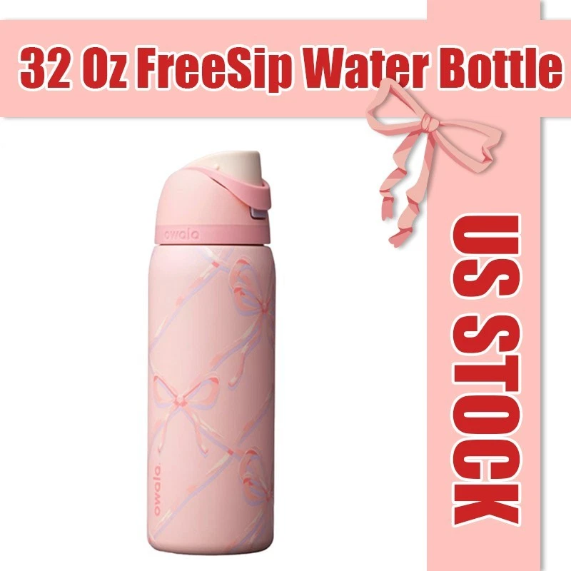 AS SHOW Owala Sugar Plum Fairy 32 Oz FreeSip Water Bottle Holiday Edition Pink -US STOCK