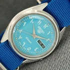 VINTAGE SEIKO 5 AUTOMATIC 7009A JAPAN MENS SKY BLUE COLOR DIAL WATCH a2681-U