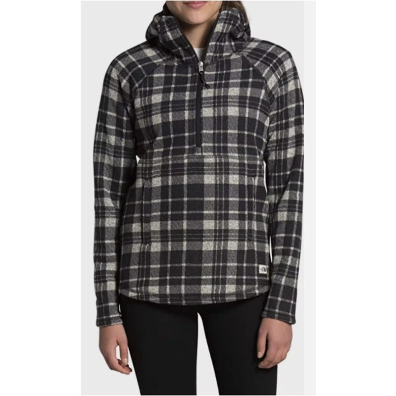 The North Face Crescent Hooded Pullover Top Heritage Plaid Black Half Zip S