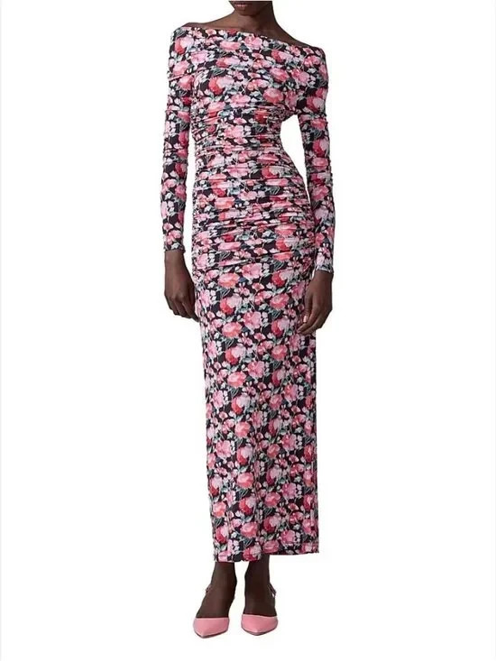 carolina herrera long sleeve dress Taffeta Long Shirt Dress with Bows navy