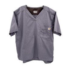 CARHARTT Men's Sz L Classic Fit Gray Ripstop Short-Sleeve V-Neck Scrub Top Shirt