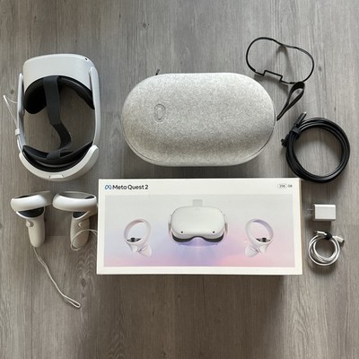 Meta Oculus Quest 2 256GB VR Headset - White w/Case, Elite Strap & Long Cable