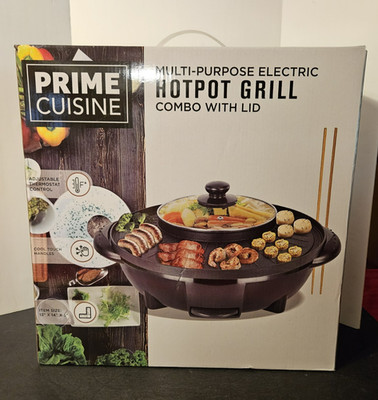 New In Box Prime Cuisine Multi-Purpose Electric Hotpot Grill Combo W/Lid