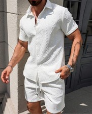 Mens Tracksuit 2-Piece Set Short Sleeve T Shirt Shorts Sweatsuit Outfit Set