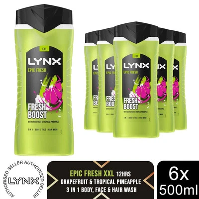 Lynx Epic Fresh Shower Gel Grapefruit & Tropical Pineapple Scent 500ml, 6 Pack