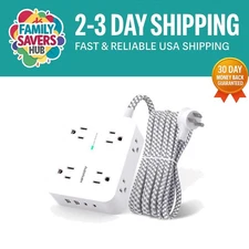 8-Outlet Surge Protector Power Strip with 4 USB & 5Ft Braided Cord -  Certified