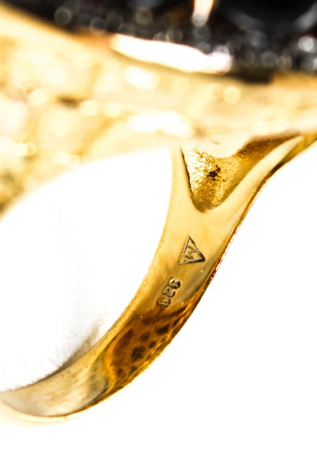 Rarezas Mujeres Plata Esterlina Chapado en Oro Tallado Negro Madreperla Cócko Foto 4 de 4