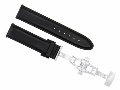 20MM LEATHER BAND SMOOTH STRAP DEPLOYMENT CLASP FOR CERTINA DS PODIUM BLACK