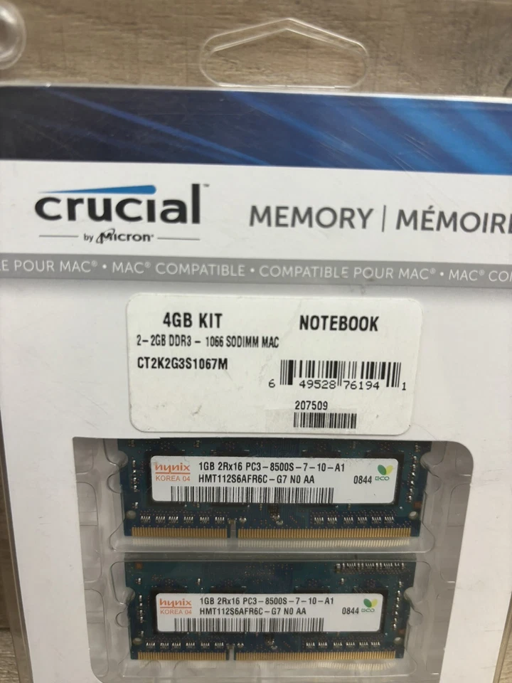 Crucial 4GB Kit. Notebook. CRM-9128 Rev E. Mac Compatible. CT2K2G3S1067M - Image 2 of 4