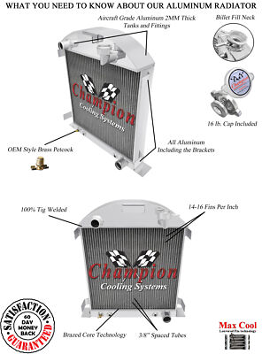 AL Champion 4 Row Radiator Chevy Configuration for 1928 1929 Ford Model A