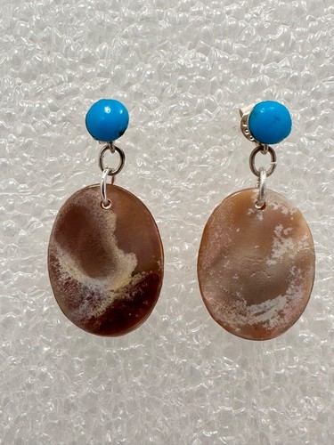 Sterling Silver .925 Turquoise MOP  1/2" x 1 1/4" Drop Post Earrings - Picture 1 of 9