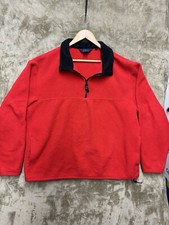 Vtg J.Crew Fleece Pullover Men's L Large Red Mock Neck 1/4 zip USA Made