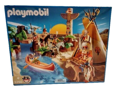 PLAYMOBIL 3250 Camp Thunder Indians Teepee Horses Huge Lot 2001 - Used