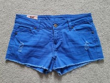1st kiss Women's Jean Denim Shorts Sz 9 Blue Stretch Fringe EUC