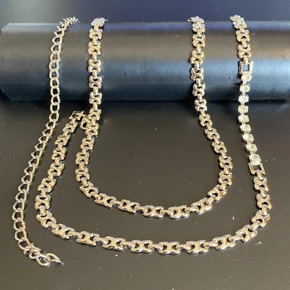 Cintura da donna catena in argento con strass fine leggera lunga 95 cm elegante - Immagine 4 di 4