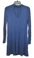 Express Womens Navy Crew V Neck Long Sleeve Semi Sheer Short Stretch Dress S
