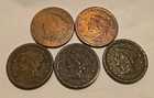 Us Large Cents Coins-1827-1837-1845-1847 -1848 Various Cond-Lot Of 5 coins