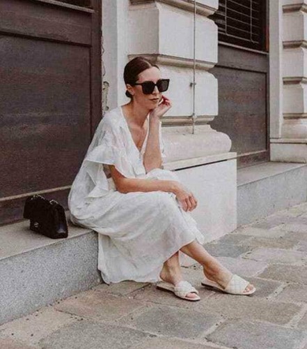 H&M HM Conscious V-Neck LYOCEL or Ruffled Cream FLOUNCED KAFTAN TUNIC Dress - Picture 13 of 15