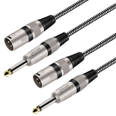 Xlr Male To 1/4 Inch Ts Cables 6 Ft/2pack Nylong Braided Xlr 3 Pin Male To Quart