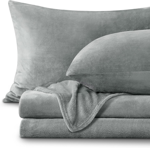 Flannel Sheets Queen Size Grey - Super Soft Fleece Sheets Set Fluffy Extra Plush