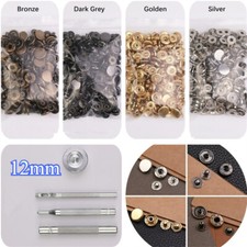 12mm Leather Snap Fasteners Kit Metal Snap Buttons with 4 Tool Brass Press Studs