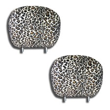 Cheetah Print Headrest Covers Black Beige Pair 12 X 9 Universal