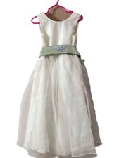 Us Angels Dress Girls Size 4 White w/ Sage Wedding Flower Girl Easter