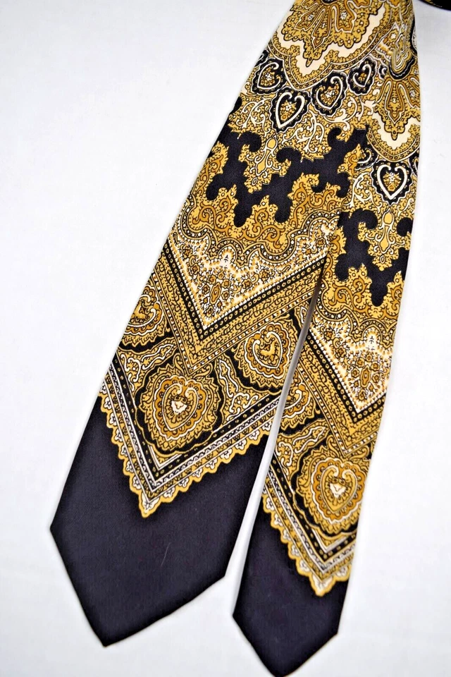 Corbata de Colección Conejo Blanco Años 50 60 Psicodélica Negra Dorada Seda 53.5" x 2.75" Foto 3 de 4