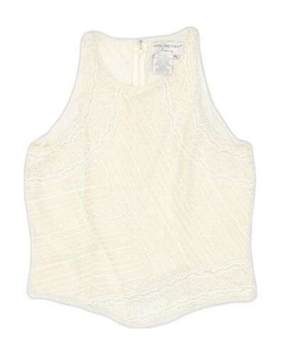 PAPELL BOUTIQUE Womens Petite Sleeveless Blouse Top UK 14 Large Beige Silk AF03 - Afbeelding 1 van 3