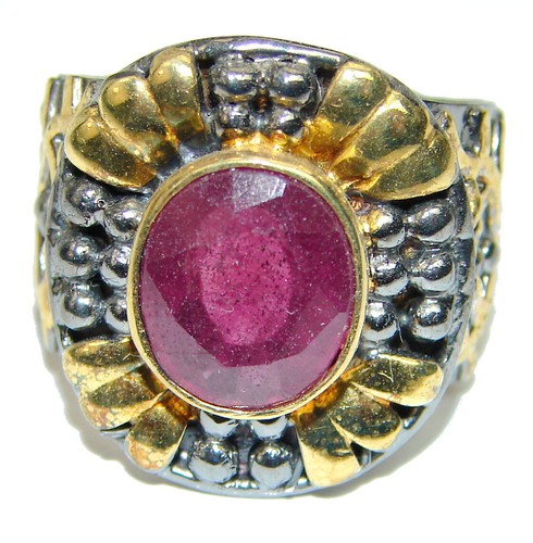 Ruby 18K Gold Over 925 Sterling Silver Ring size: 7.25 8.5ct Oval Gemstone - Picture 2 of 3