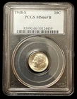 1948-S 10c Roosevelt SILVER Dime PCGS MS66FB GEM Full Bands!