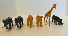 Lot of 6 Jungle Animals Plastic Toys Giraffe, Elephants, Rhino, Cheetah, Lion