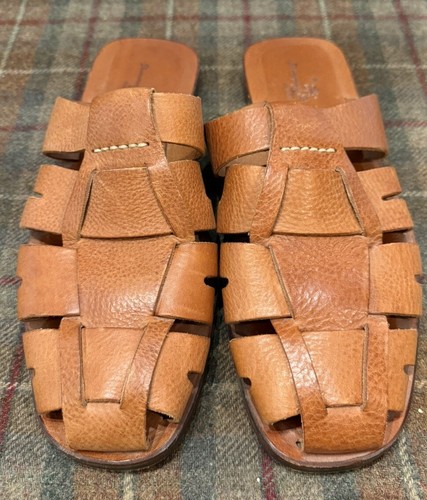 Tommy Bahama Mens Tan Leather Fisherman Slip-On Slides Sandals Size 11 Italy - Picture 3 of 8