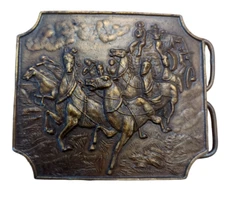 Vintage 1976 Bergamot Brass Works Horses Western Cowboys Belt Buckle MADE IN USA