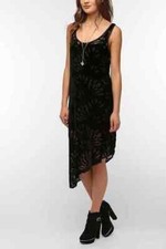 Burnout Velvet Asym Midi Dress Black Sz S Kova & T UO wedding Guest NWT MSRP$250
