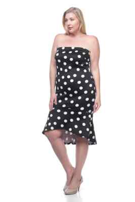 Womens Plus Size Black and White Polka Dot Dress 1XL Strapless Retro Inspired