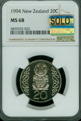1994 NEW ZEALAND 20 CENTS NGC MS68 MAC SOLO FINEST MAC SPOTLESS  *