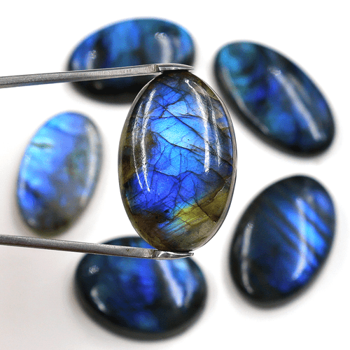 Posten 6 Stck. Natürlicher Labradorit Blau Feuer Top Qualität 28-34 mm Oval Cabochon Edelsteine - Bild 7 von 12