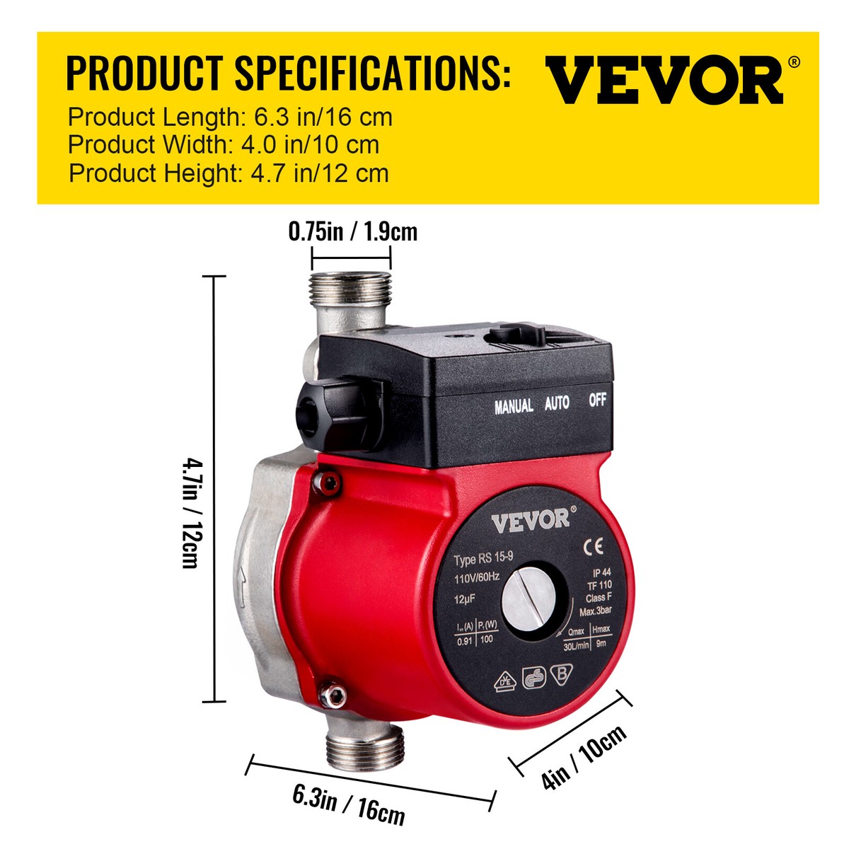 VEVOR Hot Water Circulation Pump 3-Speed Domestic Pump 120W Stainless Steel  840281514472 | eBay