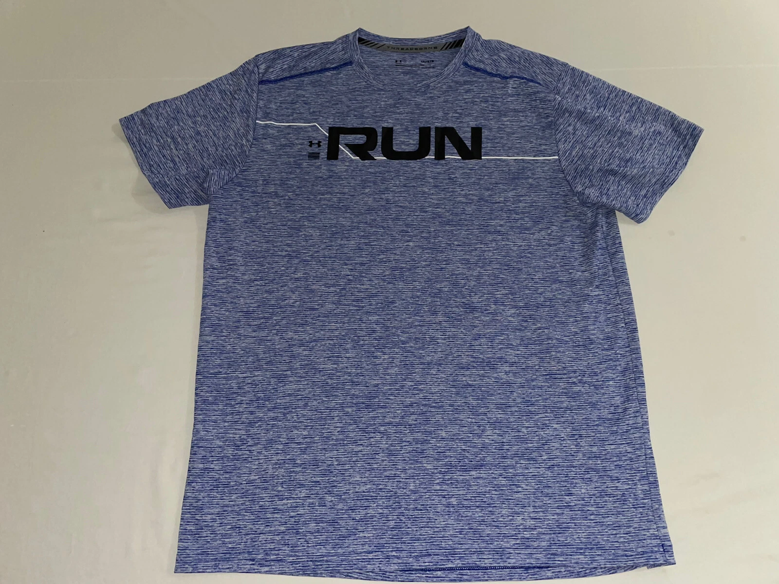 Under Armour Threadborne Run Large Fitted T Shirt Blue Reflective Heatgear NWOT!