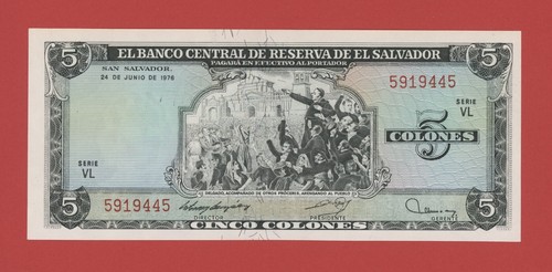 EL SALVADOR 5 COLONES 1976 PICK # 117a UNC.